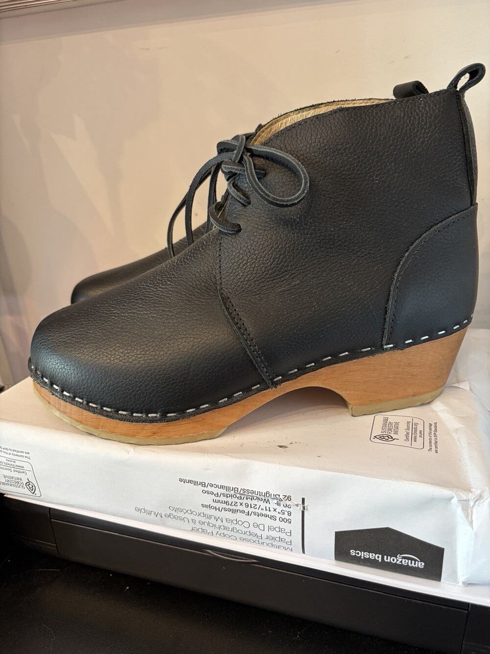 Maguba Handmade Swedish Clog Ankle Boots Black Leather EU 39 US 9/9.5 Women’s